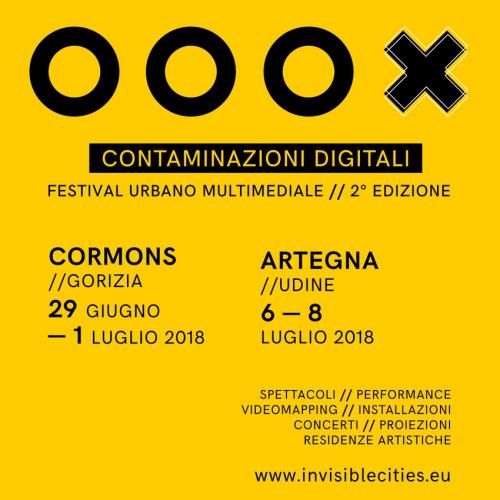 Contaminazioni digitali, il festival&nbsp;urbano multimediale ideato dagli amici di&nbsp;In/visible Cities, torna per la seconda edizione dal 29 giugno al 1 luglio a Cormons e 6-8 luglio ad Artegna